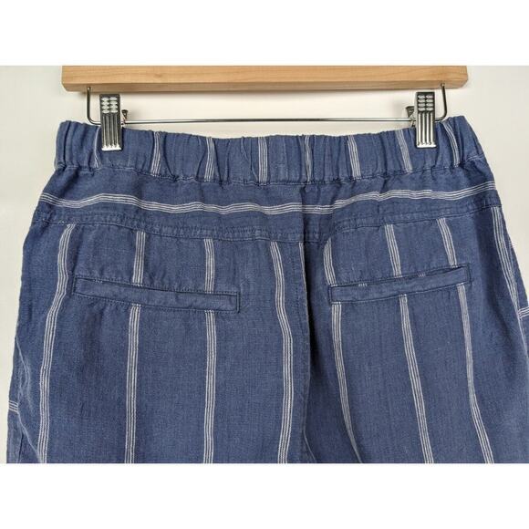 Anthropologie Coastal Blue High Rise Striped 100% Linen Pull-On Pants Small - Picture 3 of 11